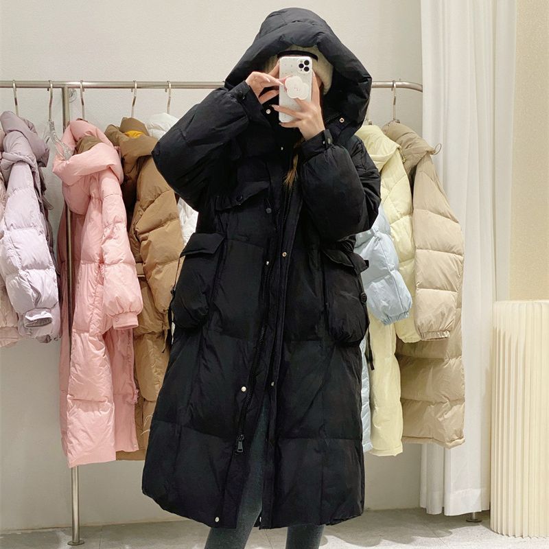 Korean Style Winter Clothes Hooded Women’s Over-the-knee Quilt Down Jacket