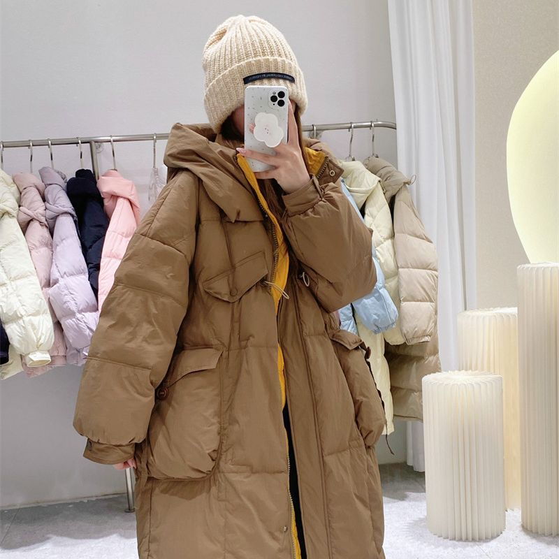 Korean Style Winter Clothes Hooded Women’s Over-the-knee Quilt Down Jacket