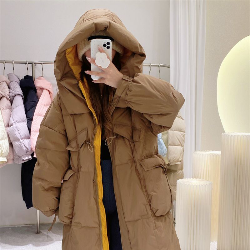 Korean Style Winter Clothes Hooded Women’s Over-the-knee Quilt Down Jacket