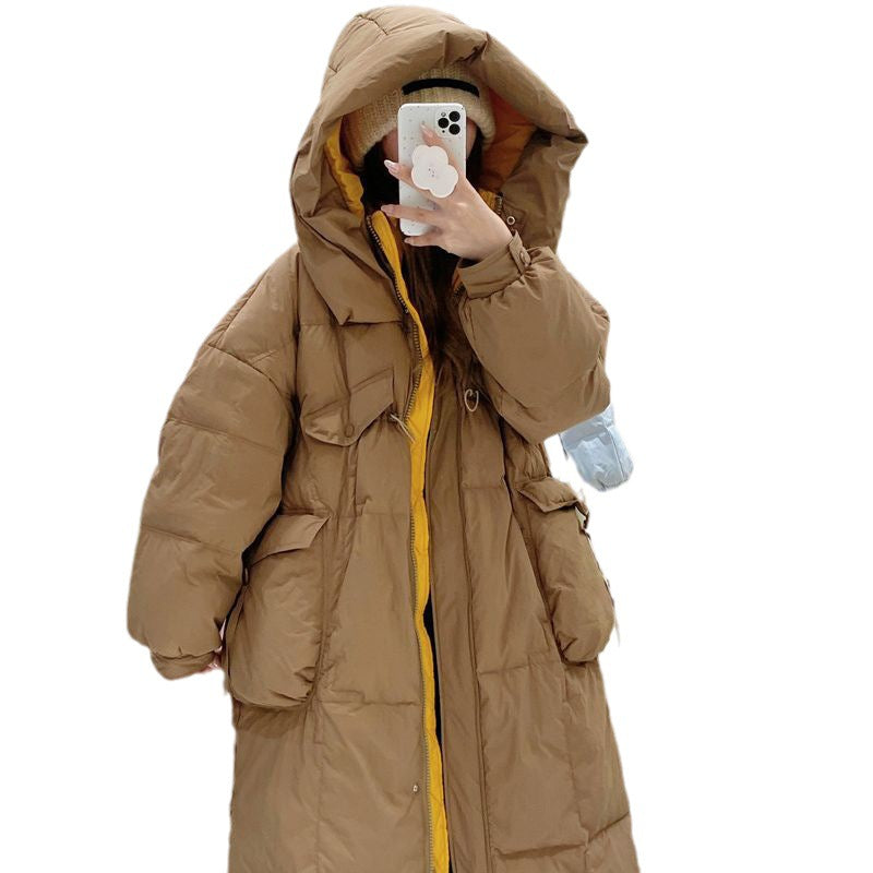 Korean Style Winter Clothes Hooded Women’s Over-the-knee Quilt Down Jacket