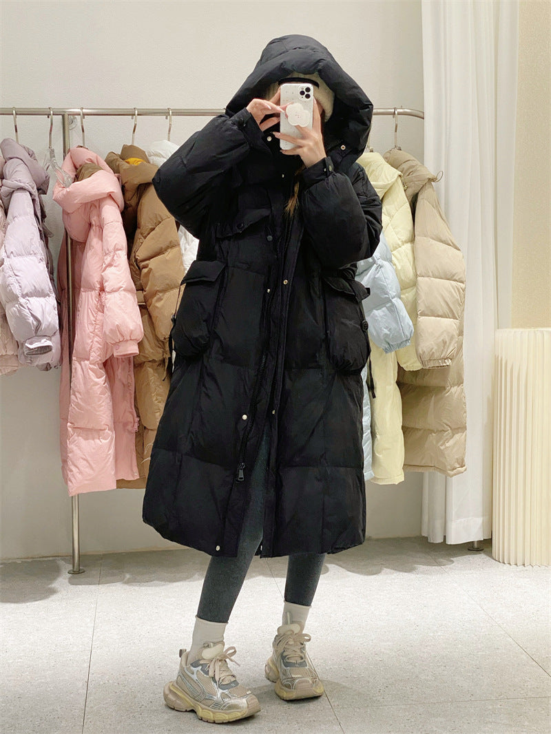 Korean Style Winter Clothes Hooded Women’s Over-the-knee Quilt Down Jacket - Black / S