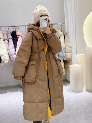 Korean Style Winter Clothes Hooded Women’s Over-the-knee Quilt Down Jacket - Brown / S