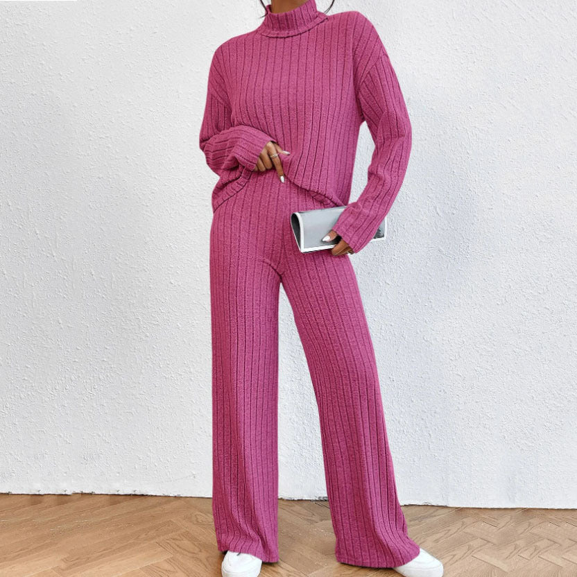 Autumn And Winter Leisure Turtleneck Knitting Long-sleeve Suit Women’s Sweater Loose Trousers Two-piece Set