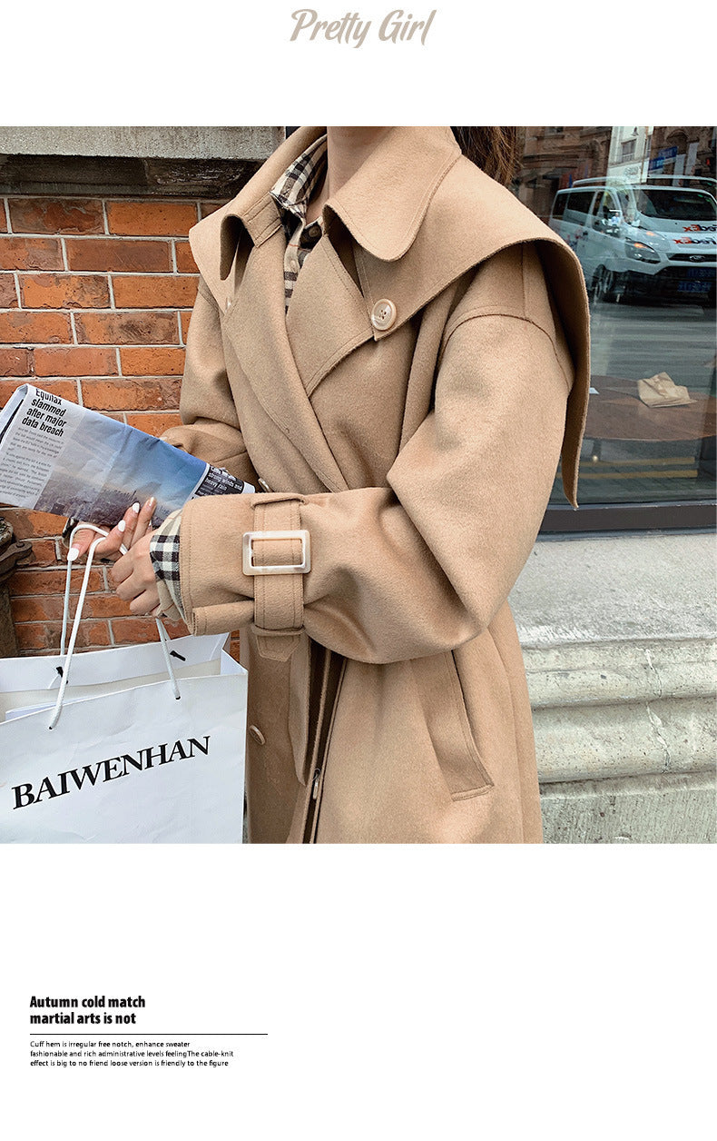 Korean Style Loose Thick Mid-length Temperament Woolen Coat