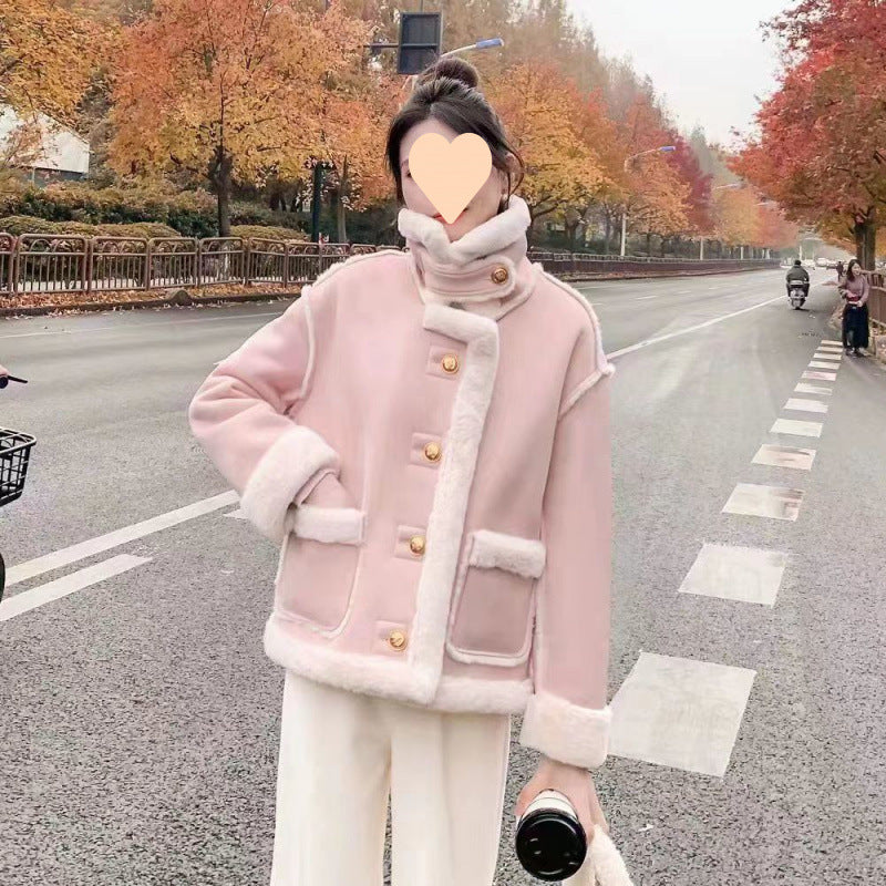 Women’s Korean Suede Motorcycle Clothing Berber Fleece Coat
