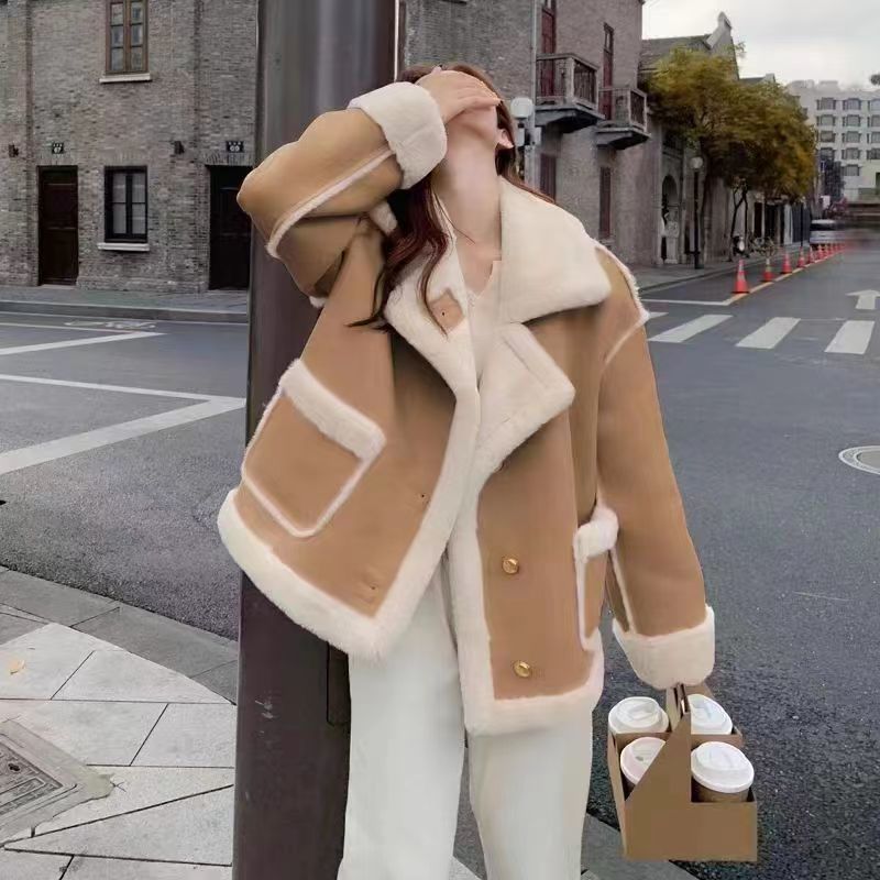 Women’s Korean Suede Motorcycle Clothing Berber Fleece Coat