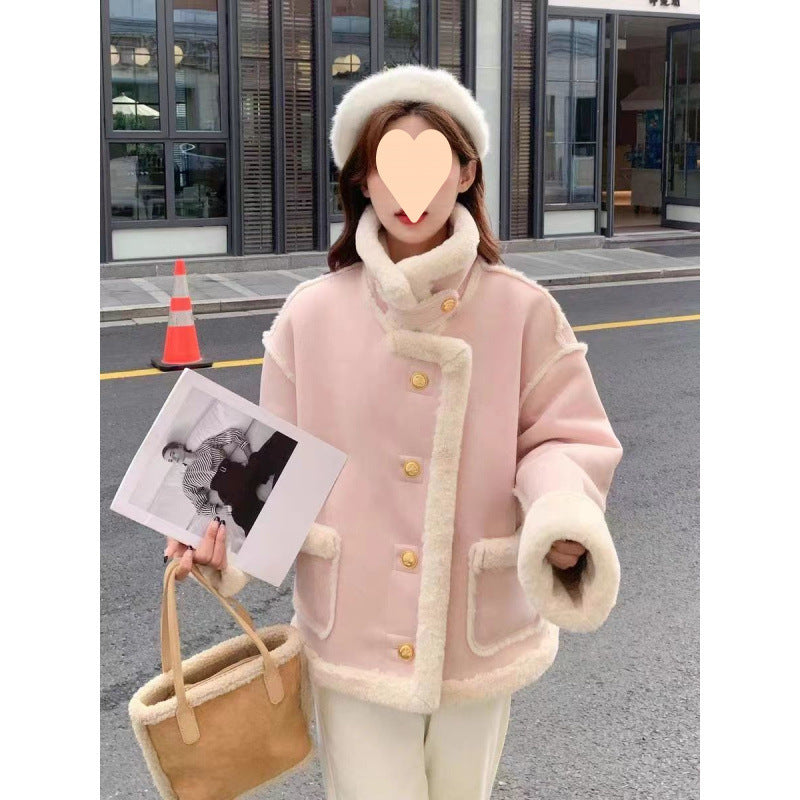Women’s Korean Suede Motorcycle Clothing Berber Fleece Coat