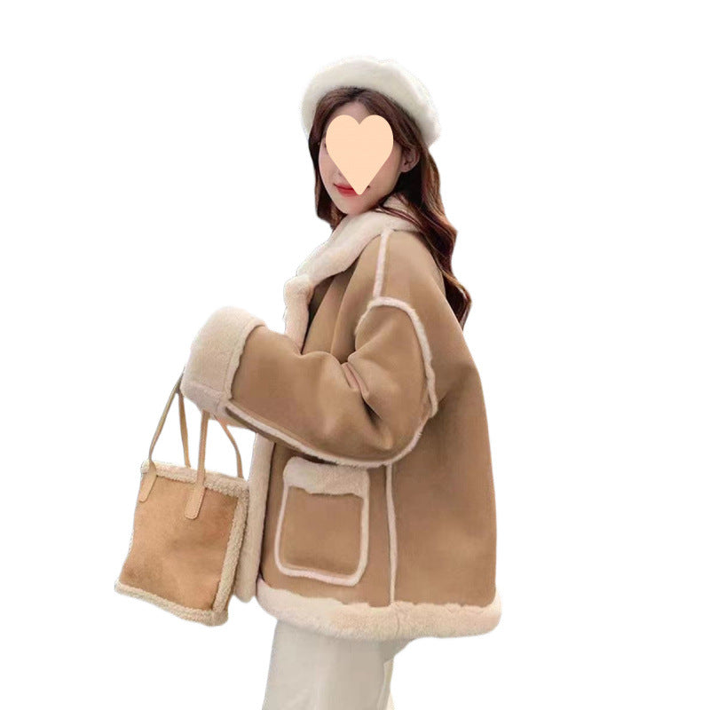 Women’s Korean Suede Motorcycle Clothing Berber Fleece Coat