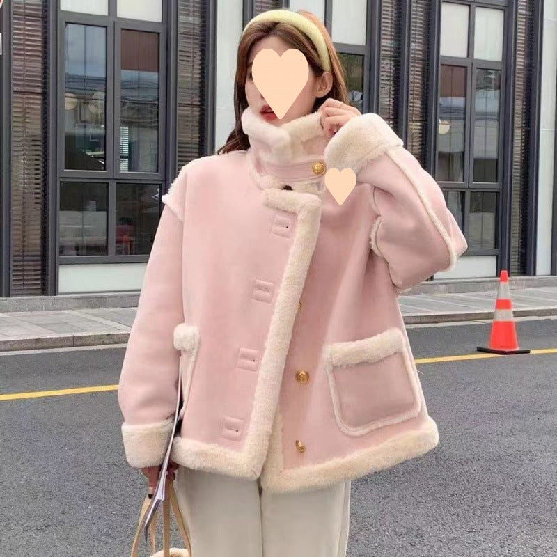 Women’s Korean Suede Motorcycle Clothing Berber Fleece Coat