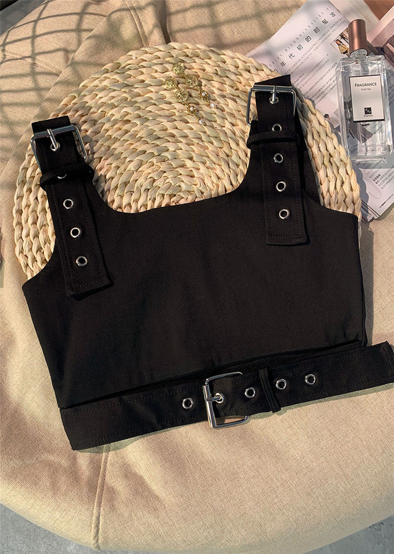 Girl’s Black Cropped Overalls Jazz Outerwear Bra Top Vest - Black / 100cm