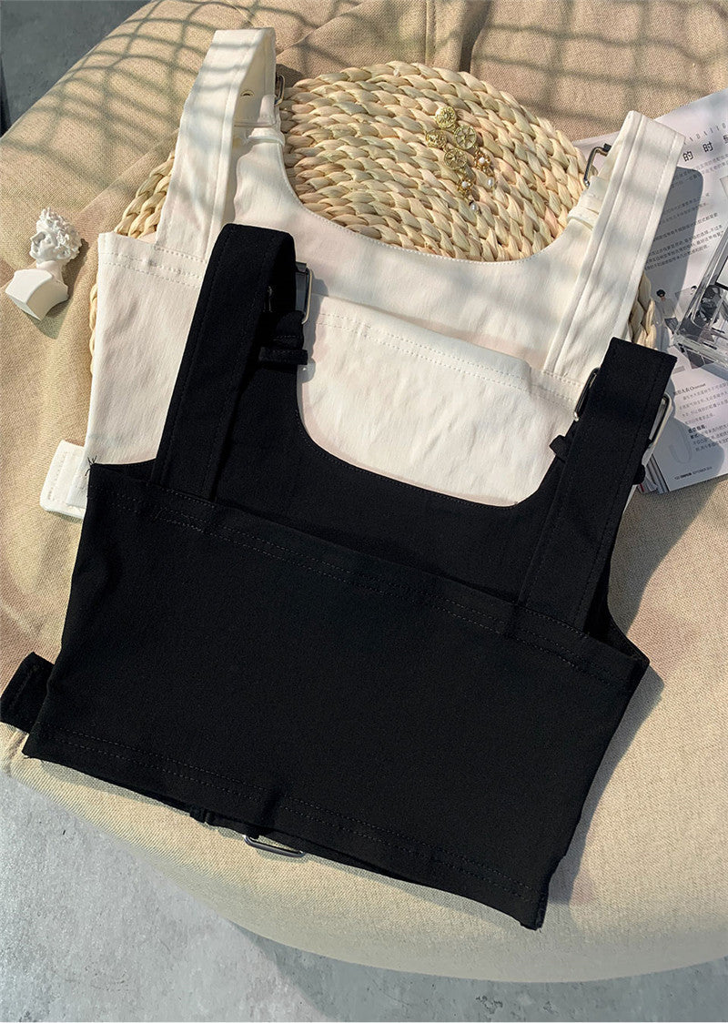 Girl’s Black Cropped Overalls Jazz Outerwear Bra Top Vest