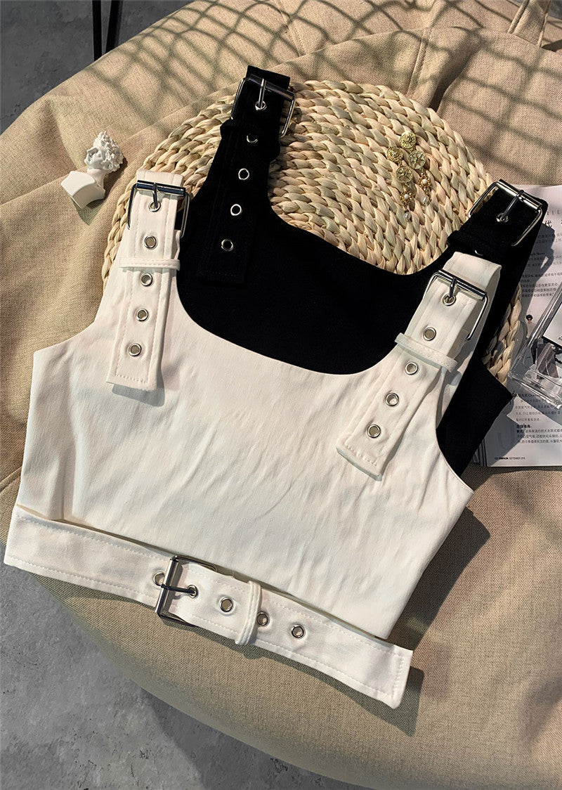 Girl’s Black Cropped Overalls Jazz Outerwear Bra Top Vest
