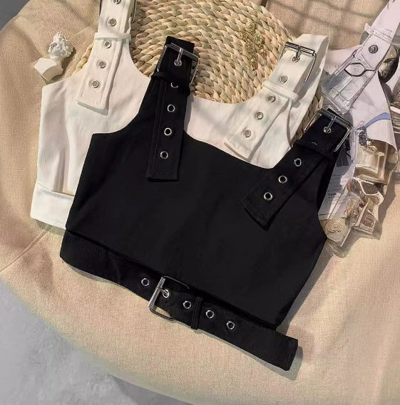 Girl’s Black Cropped Overalls Jazz Outerwear Bra Top Vest