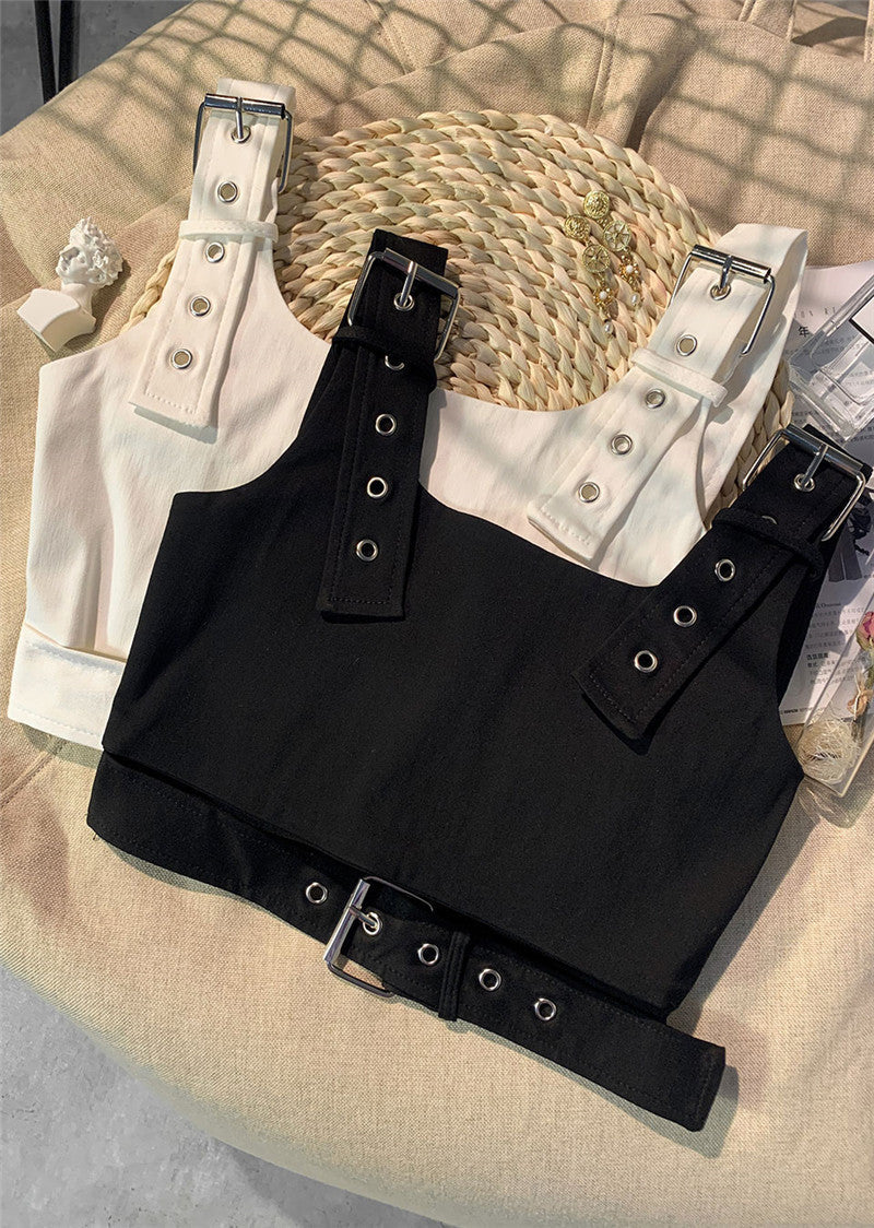 Girl’s Black Cropped Overalls Jazz Outerwear Bra Top Vest