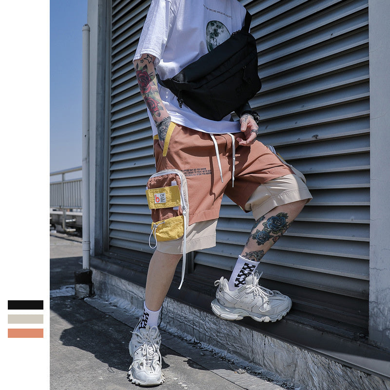 Casual Five-Point Shorts Men Summer Streetwear Korean Ins - Red / L