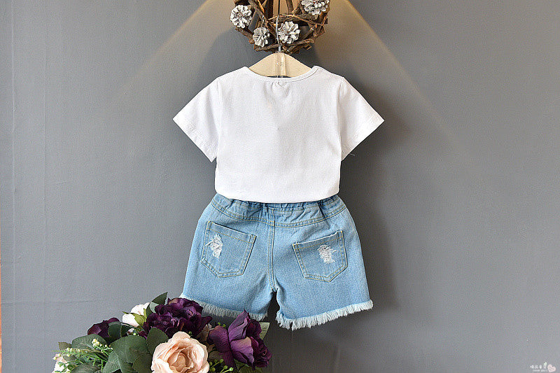 Girls two-piece summer children’s clothing girls short-sleeved T-shirt