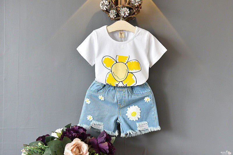 Girls two-piece summer children’s clothing girls short-sleeved T-shirt - Photo color / 1hand5 pieces