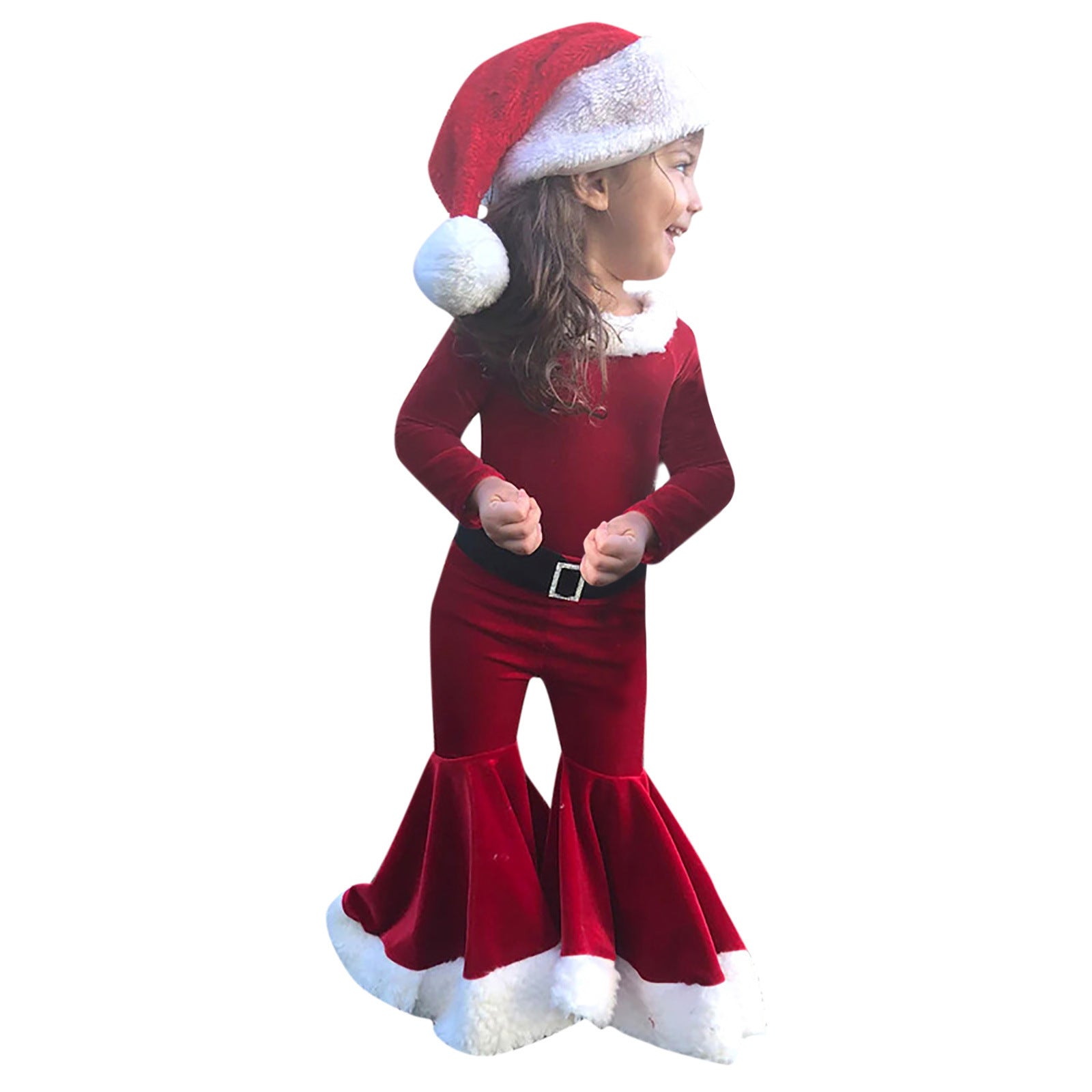 Winter Christmas Long-sleeved Shirt Bell Bottoms Hat Three-piece Children’s Clothing