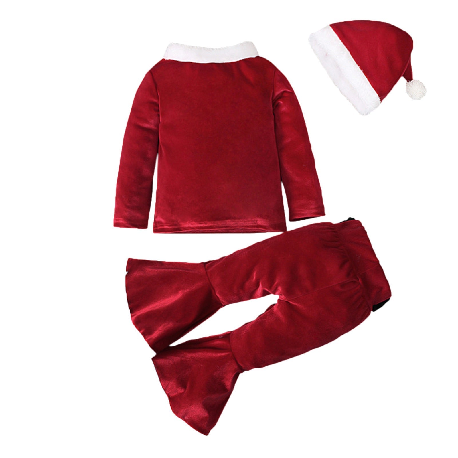 Winter Christmas Long-sleeved Shirt Bell Bottoms Hat Three-piece Children’s Clothing