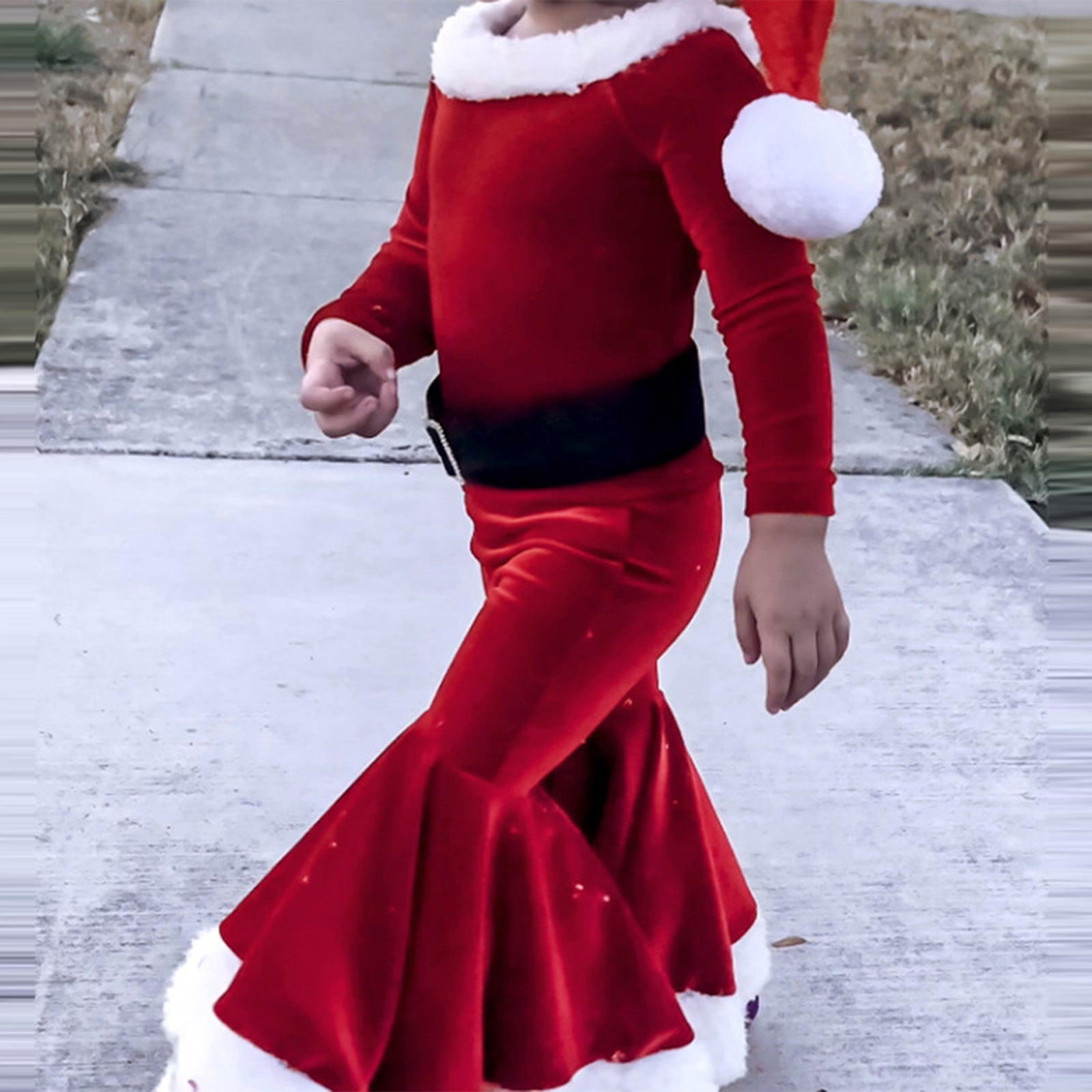 Winter Christmas Long-sleeved Shirt Bell Bottoms Hat Three-piece Children’s Clothing