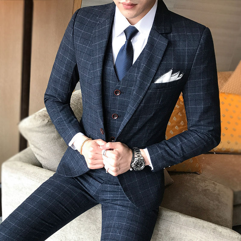 Korean version of the slim youth suit - Black / 4XL