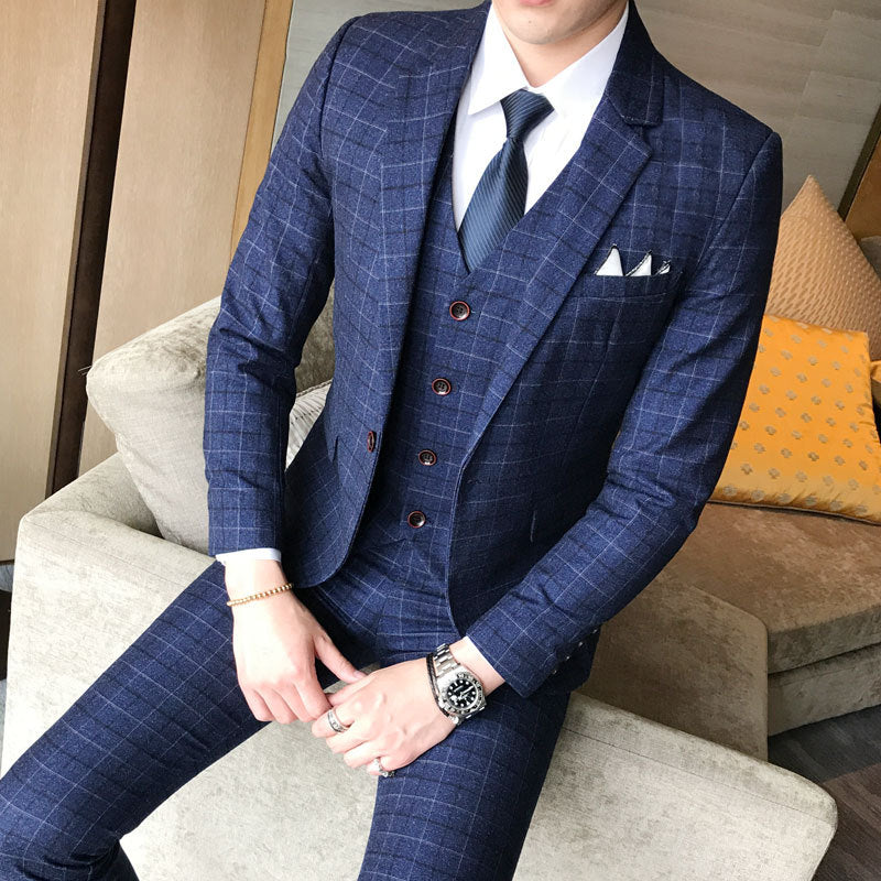 Korean version of the slim youth suit - Blue / 2XL