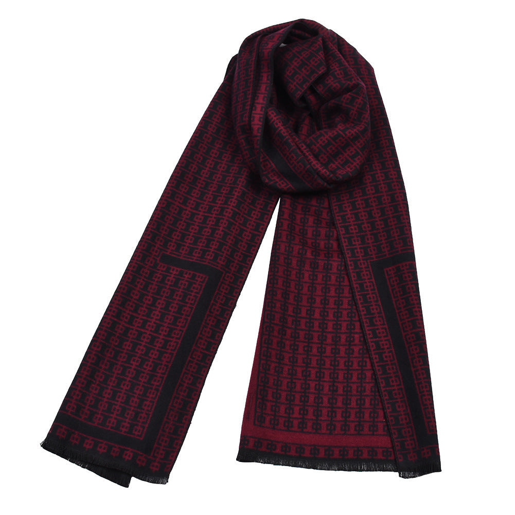 Double-sided Thick Warm Korean Men’s Knitted Scarf - Red / Above 175cm