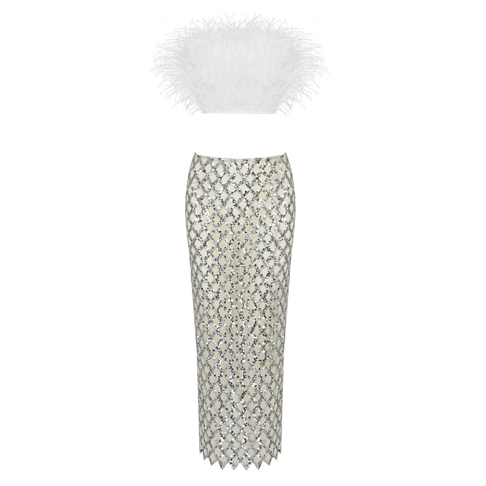 Lace Spliced Skirt High-End Fashion Online - White / XS