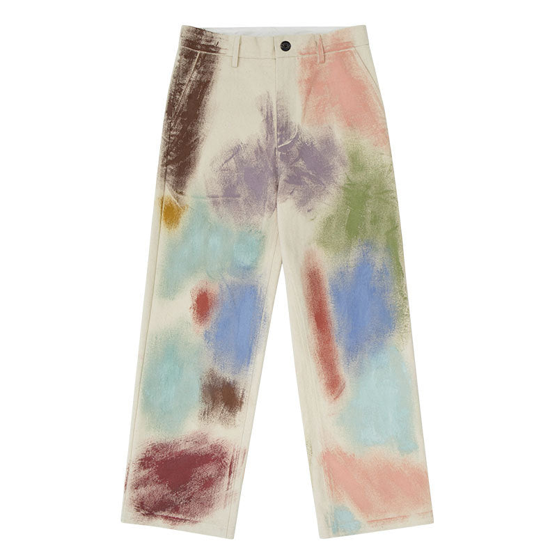 Ladies Fashion Straight Loose Hand Painted Painted Trousers - Multicolor / S