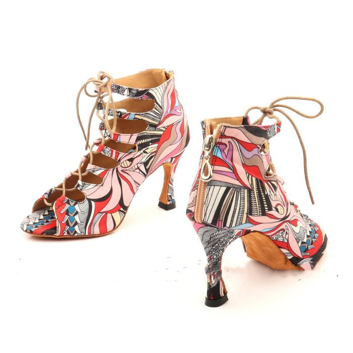 Ladies High Heel Latin Dance Shoes - Red / 33