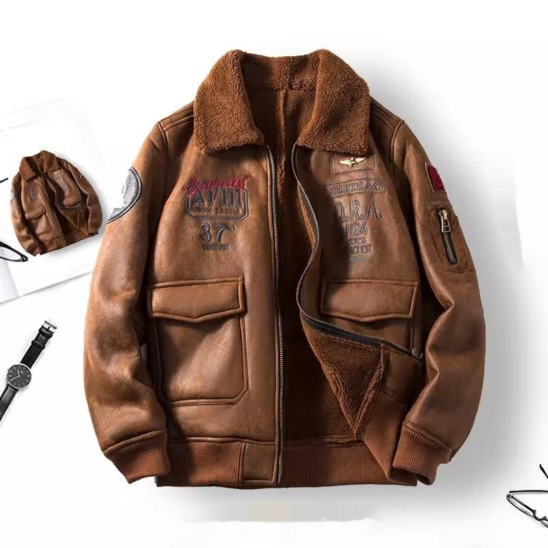 Lambswool Fleece-lined Thickened Suede Fabric Jacket - Brown / M