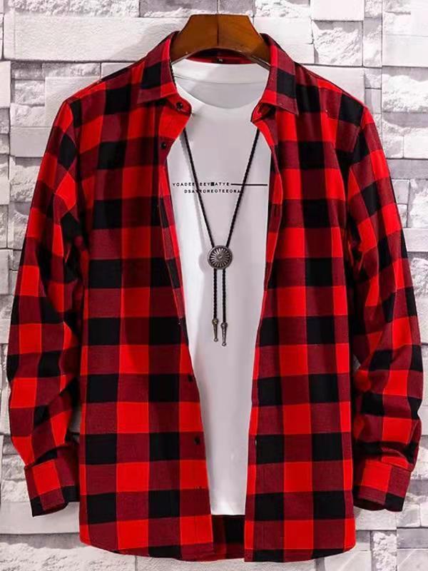 Large Long Sleeved Men’s Casual Shirt - Red / S