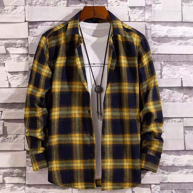 Large Long Sleeved Men’s Casual Shirt - Yellow / S