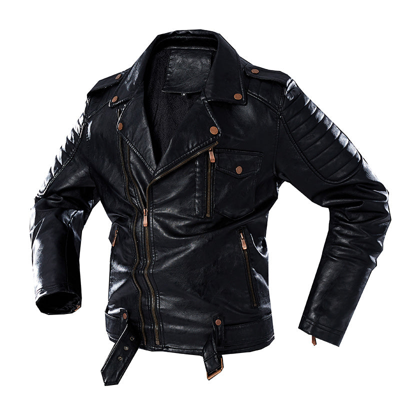 Large Size Men’s Suit Parker Leather Jacket - Black / XL