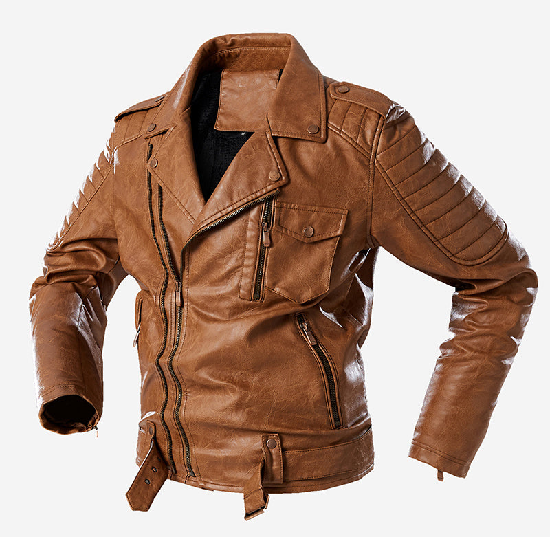 Large Size Men’s Suit Parker Leather Jacket - Khaki / M