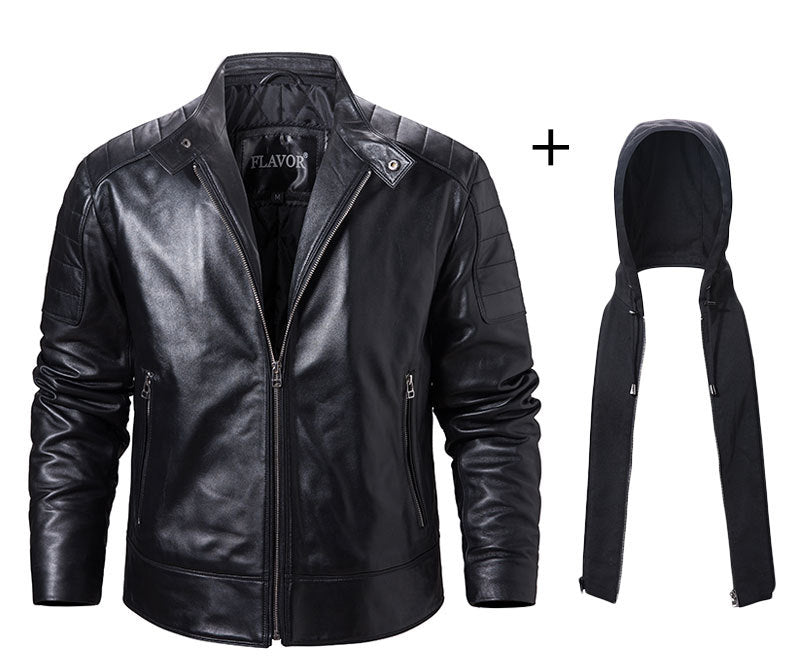 Leather Coat Trend Plus Cotton Hooded - Black / XS