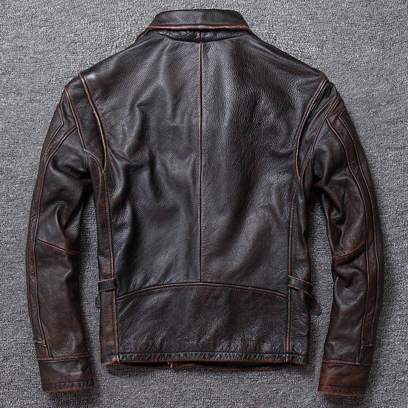 Leather Jacket Men’s Short Retro Old Casual Top Layer