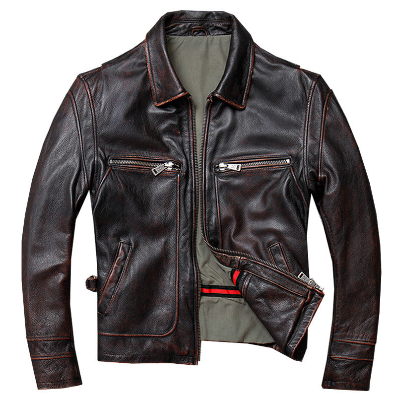 Leather Jacket Men’s Short Retro Old Casual Top Layer