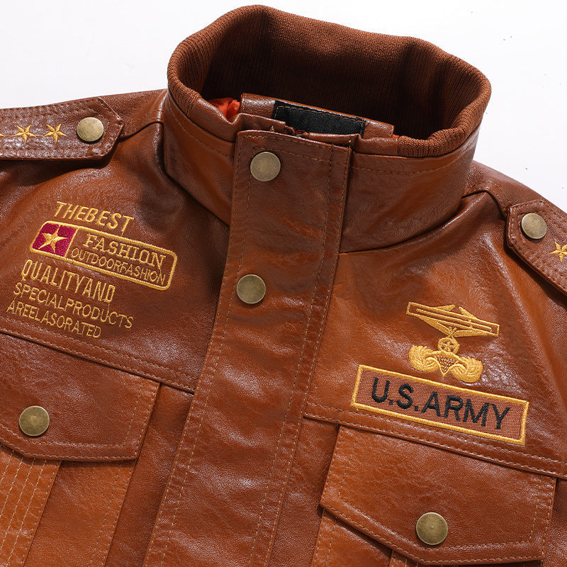 Leather Jacket Men’s Stand-up Collar Slim Fit Short