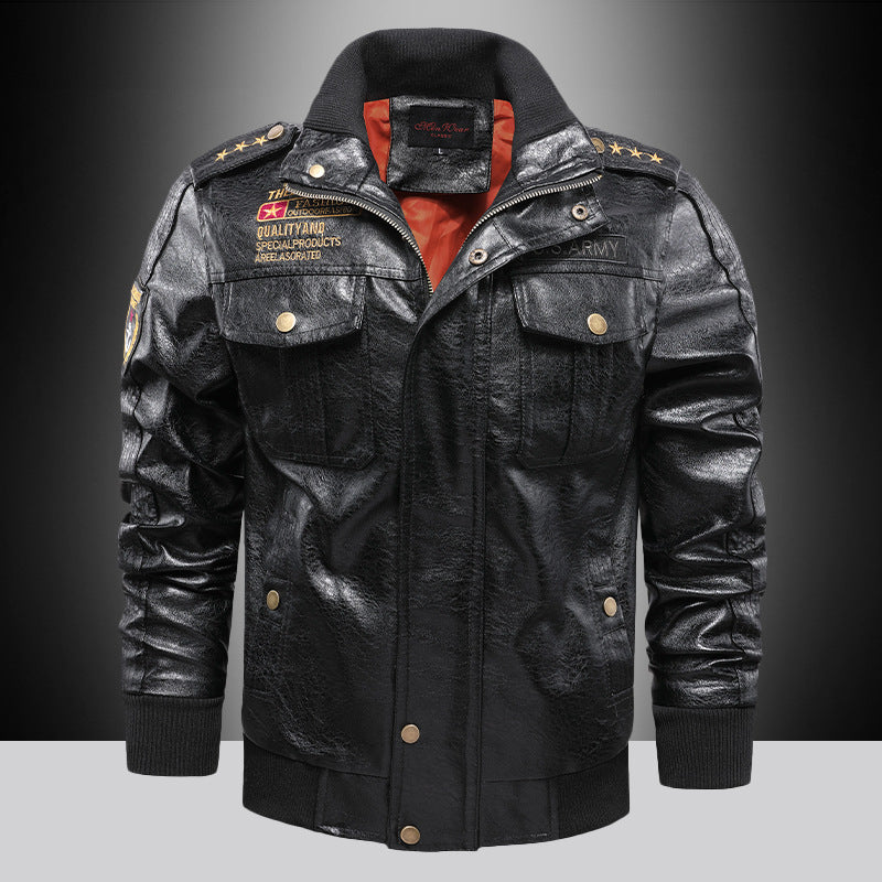 Leather Jacket Men’s Stand-up Collar Slim Fit Short - Black / M