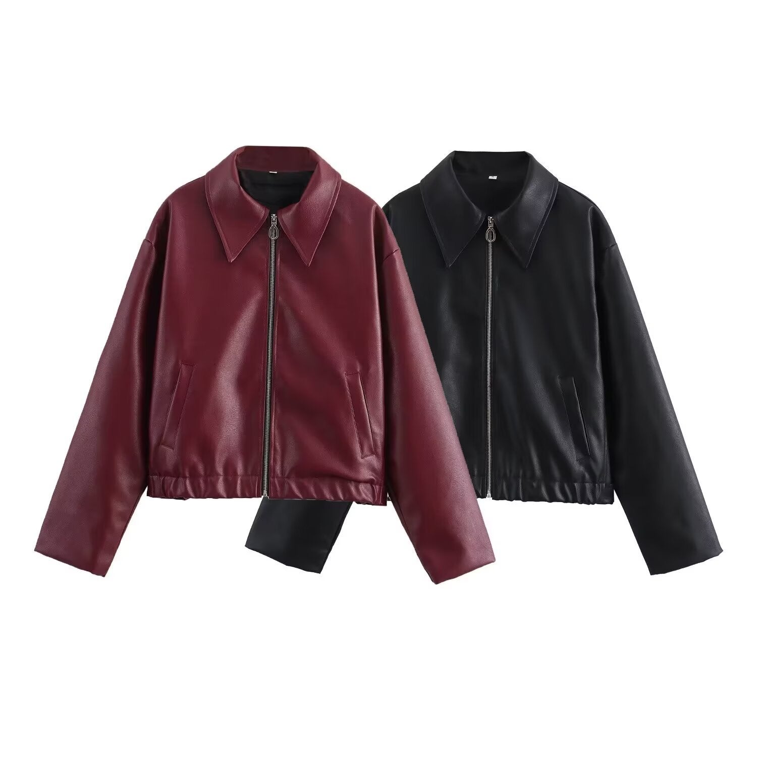 Women’s Lapel Long Sleeve Leather Coat