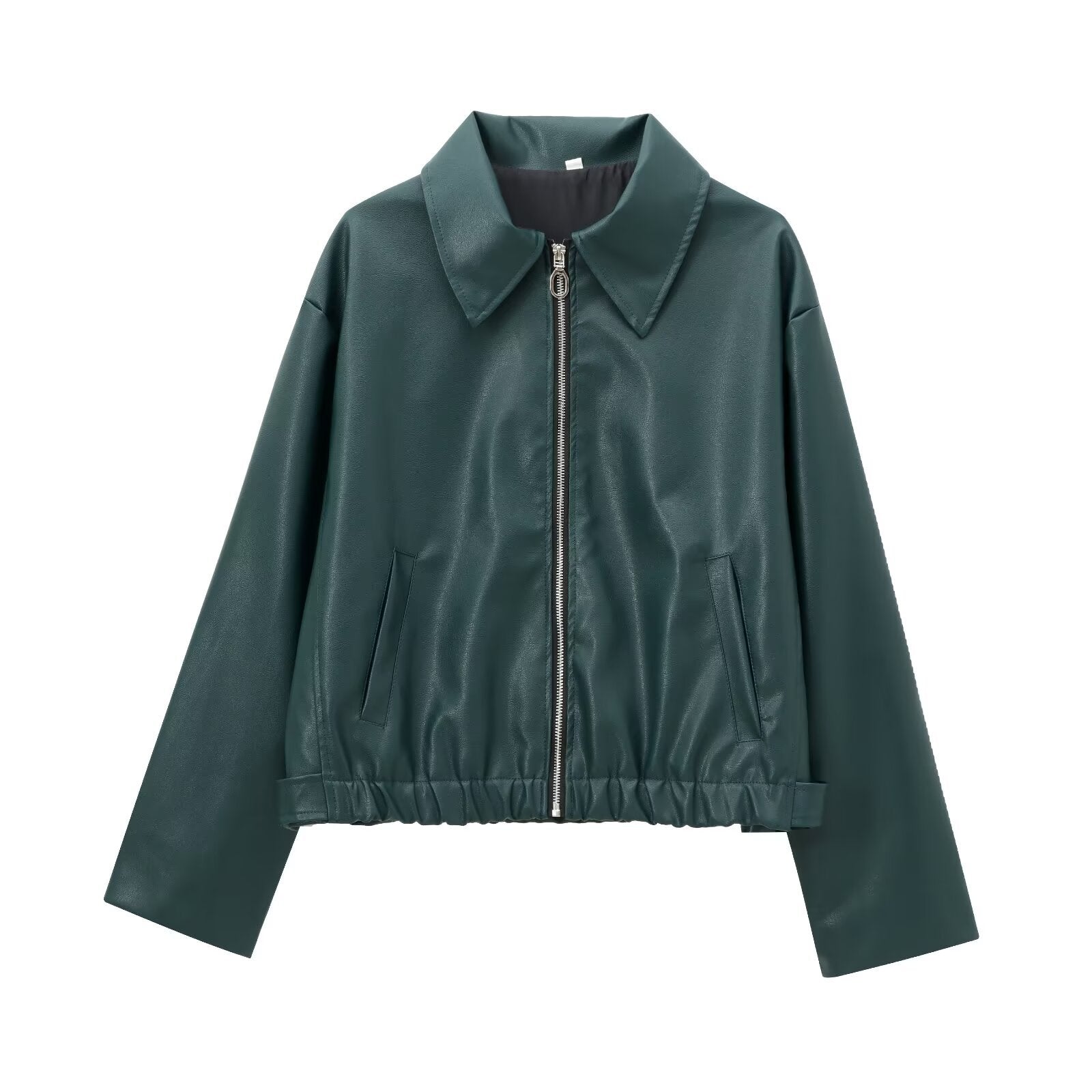 Women’s Lapel Long Sleeve Leather Coat - Army Green / S