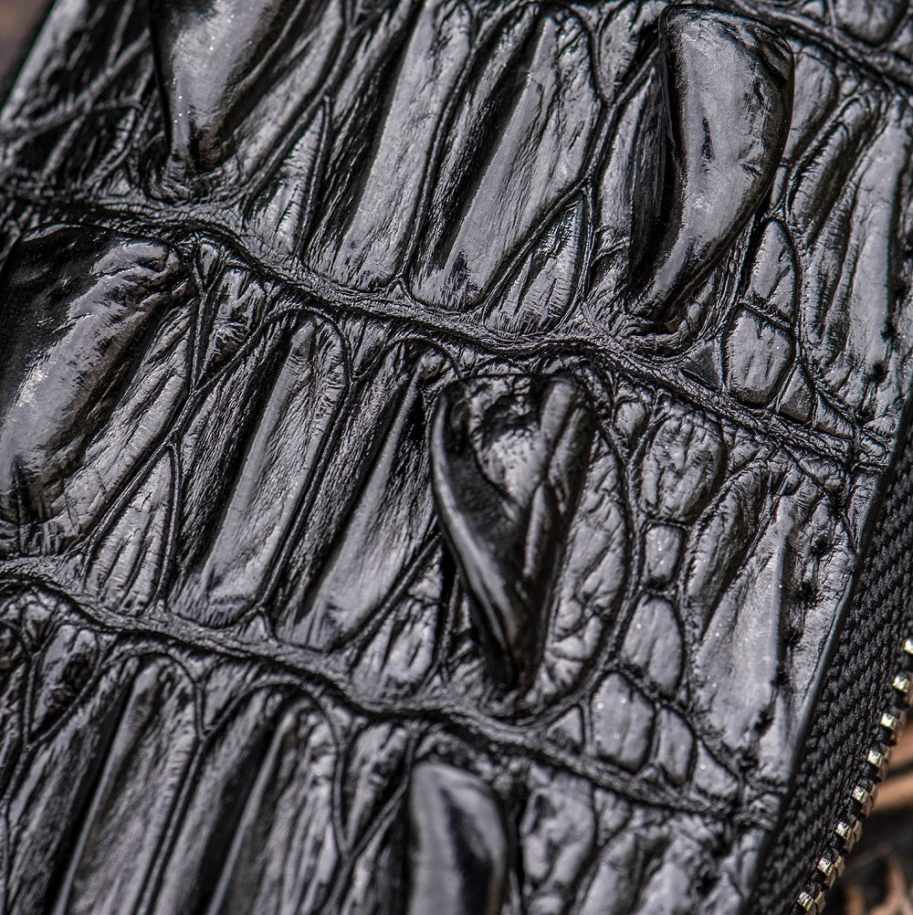 Leather Men’s And Women’s Zipper Car Key Bag Vertical Card Holder - Black