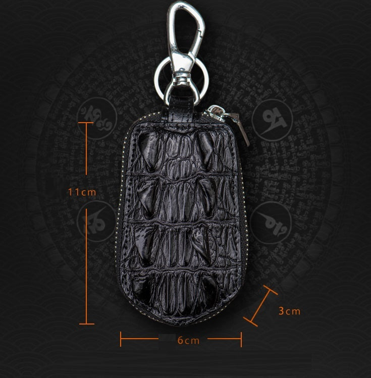 Leather Men’s And Women’s Zipper Car Key Bag Vertical Card Holder - Black