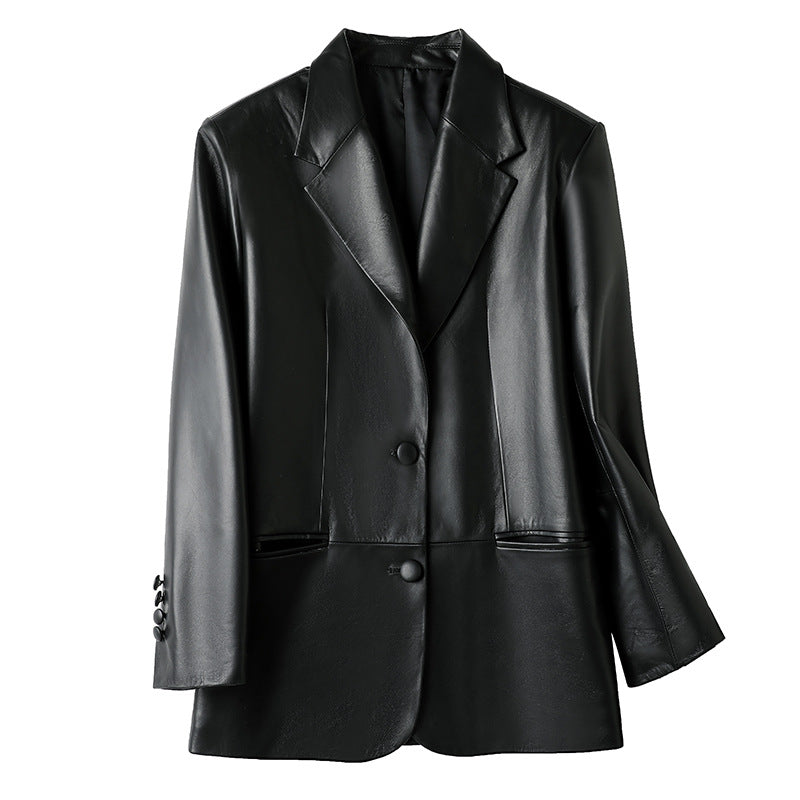 Female Suit Coat New Fashion Sheepskin - Black / XS