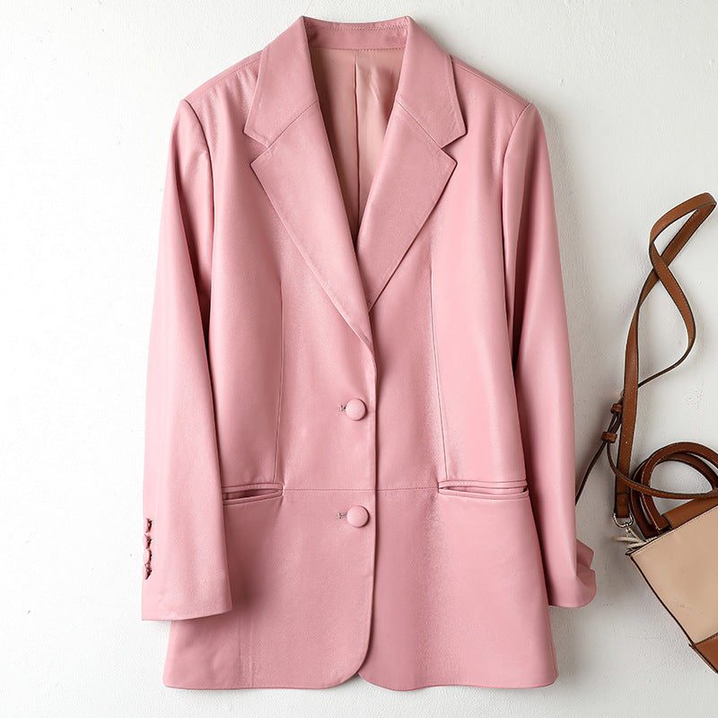 Female Suit Coat New Fashion Sheepskin - Pink / XS