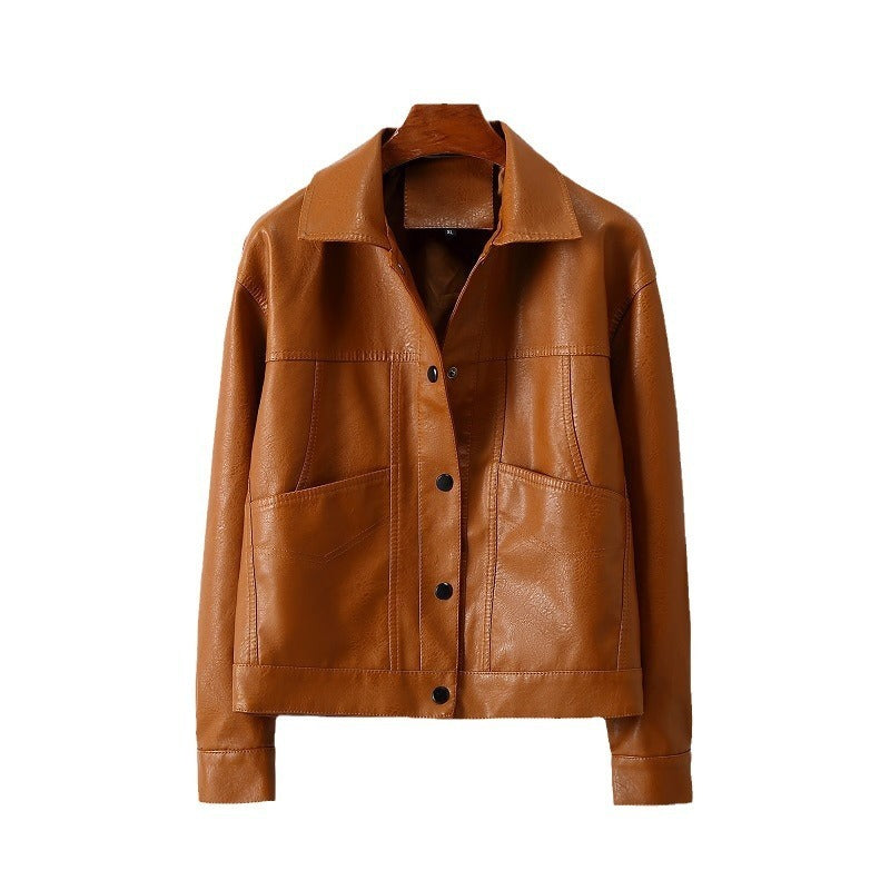 Women’s Lapel Short Small Leather Coat