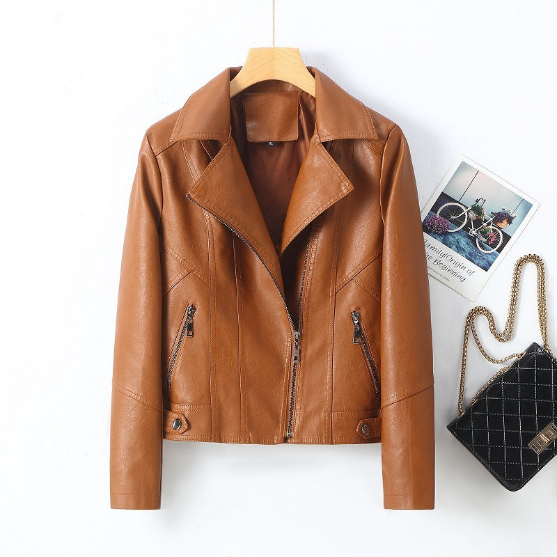 Women’s Lapel Short Small Leather Coat