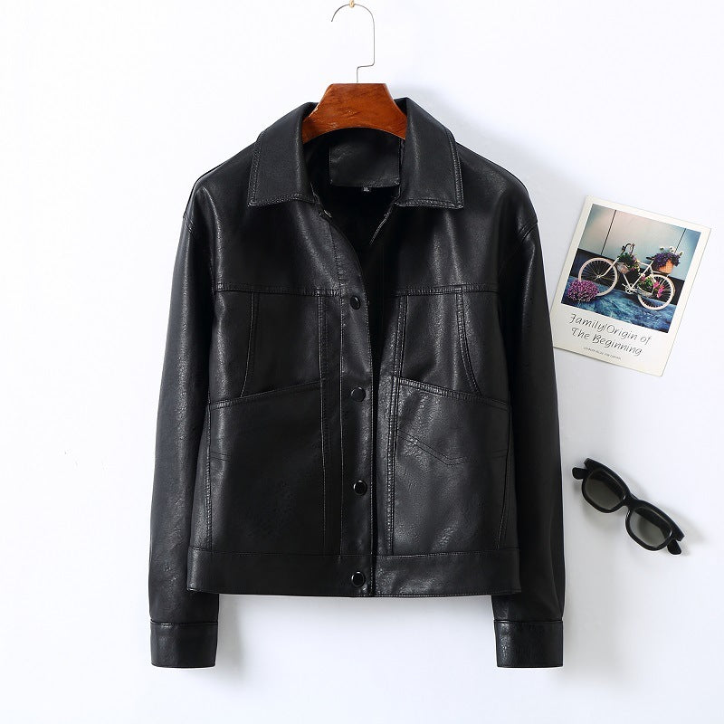 Women’s Lapel Short Small Leather Coat