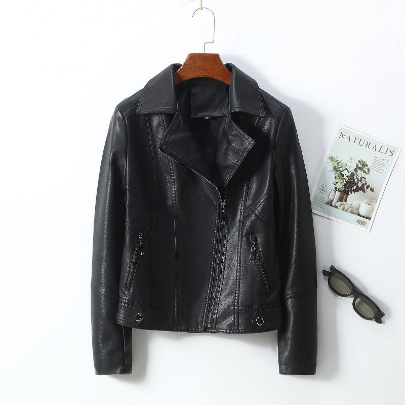 Women’s Lapel Short Small Leather Coat